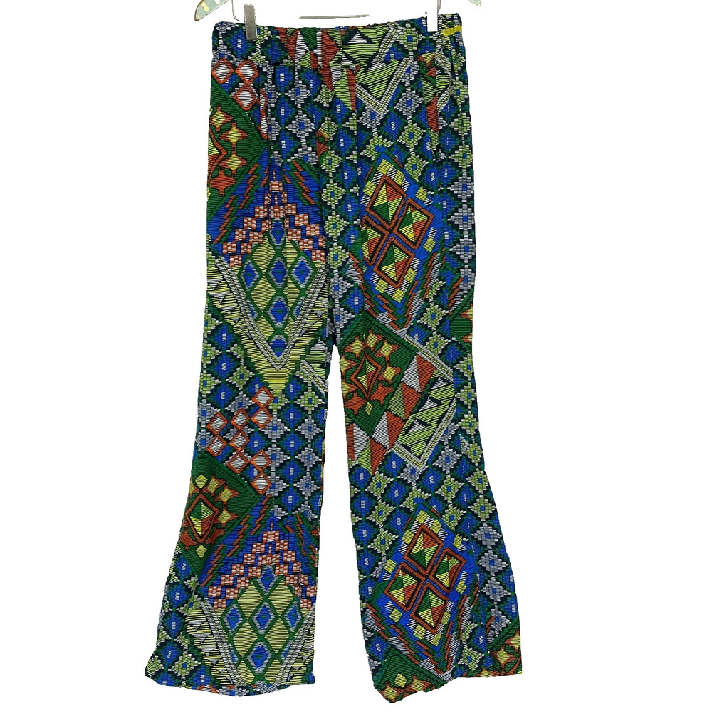 WAYF Wide Leg Pants Womens Large Geometric Aztec Retro Festival Boho Flowy 30x32